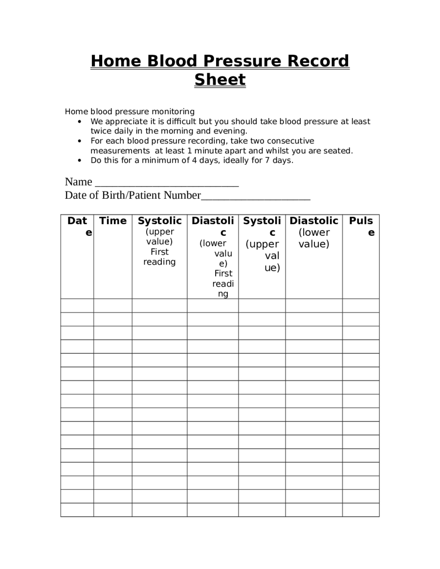 Home Blood Pressure Record Sheet Edit Fill Sign Online Handypdf