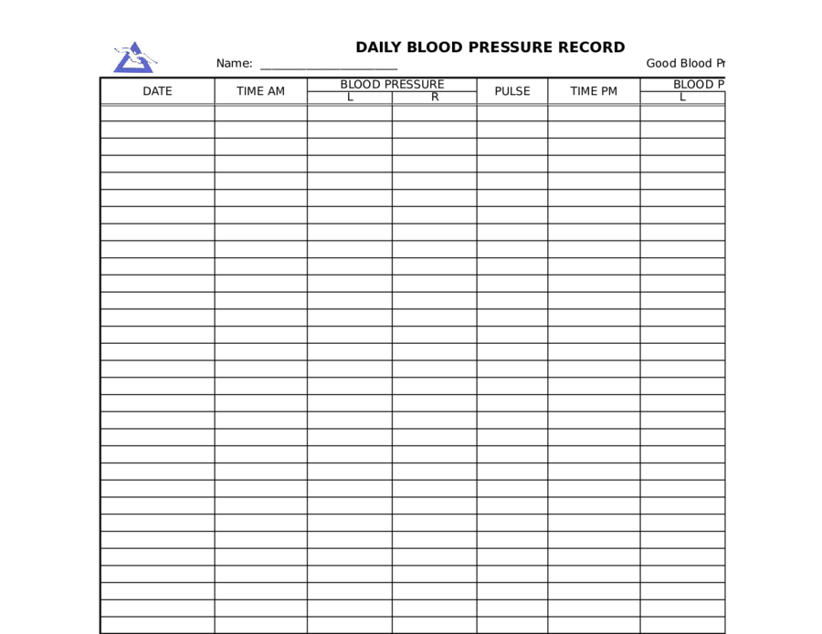 Printable Blank Blood Pressure Chart Adamhor