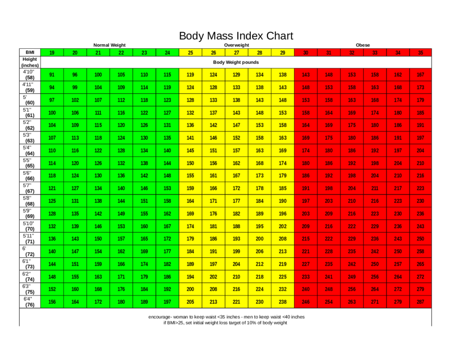 Body Mass Index Chart Sample
