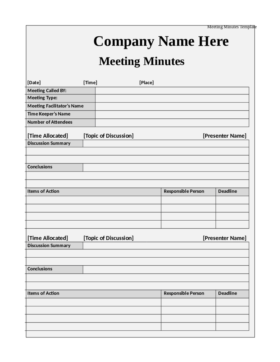 Standard Minutes Of Meeting Template Edit Fill Sign Online Handypdf
