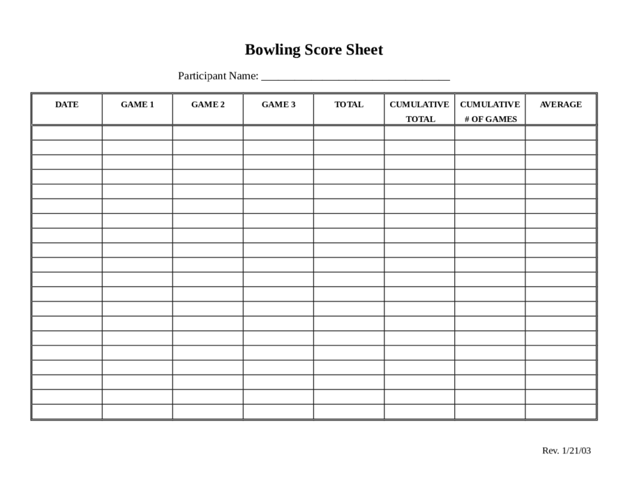Bowling Score Sheet Blank