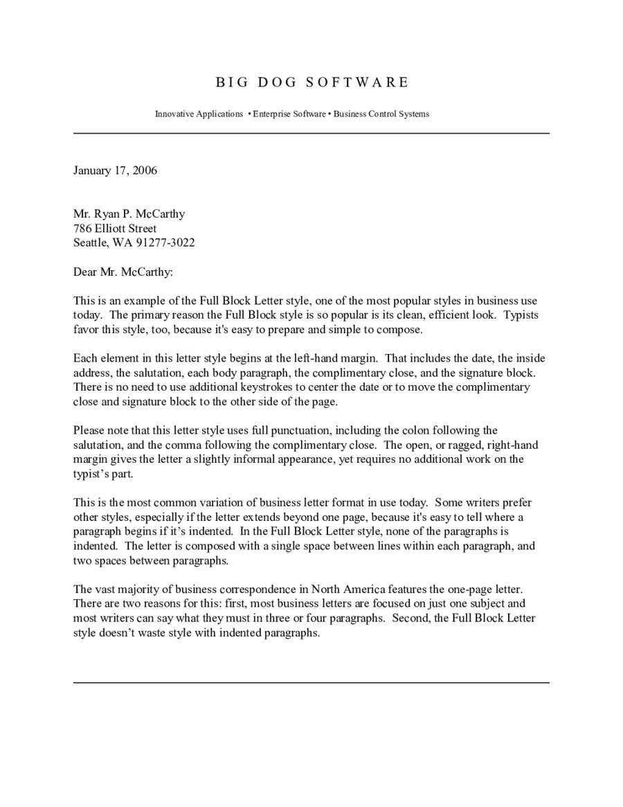 Sample Business Letter Examples 7109