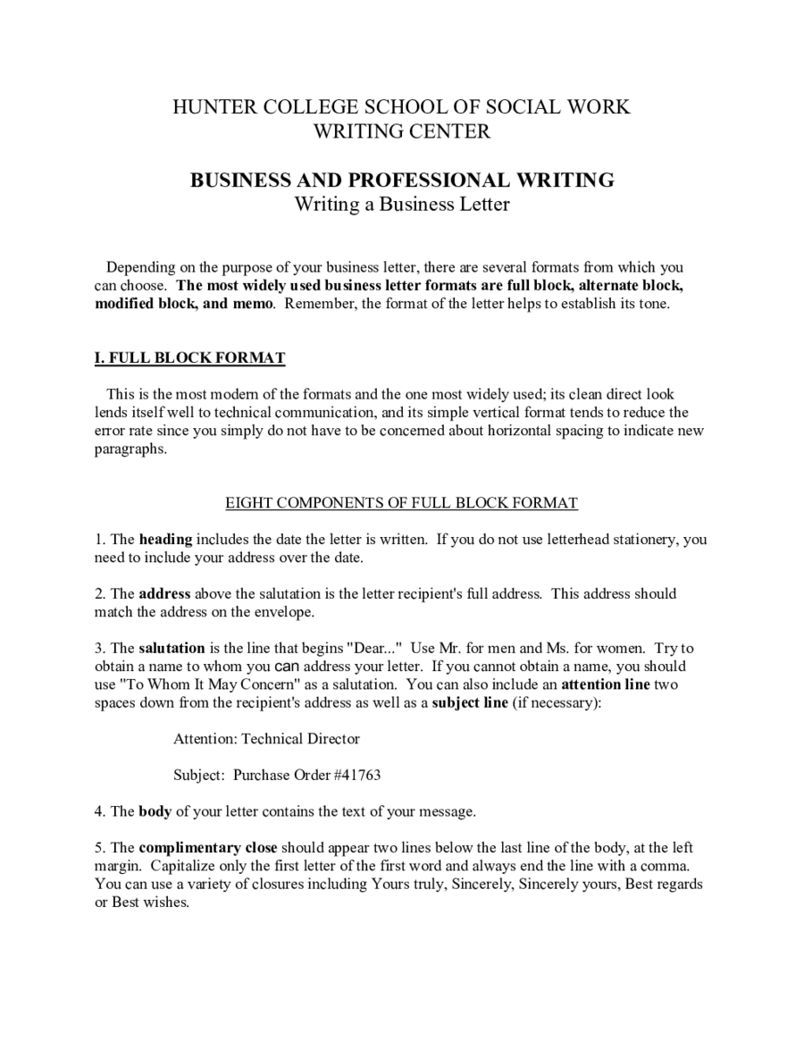 Business And Professional Writing Letter Template