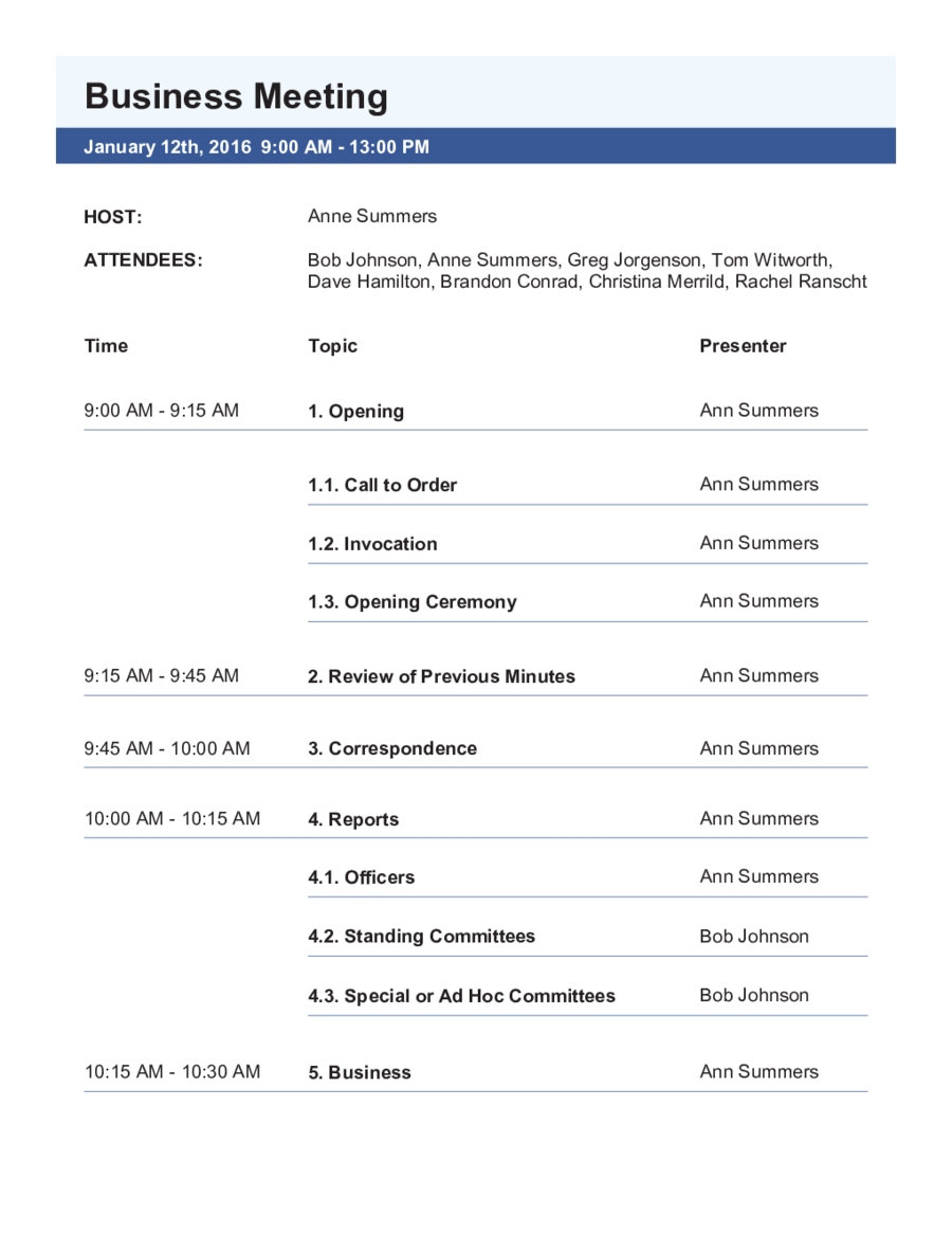 Free Meeting Agenda Template Edit Fill Sign Online Handypdf