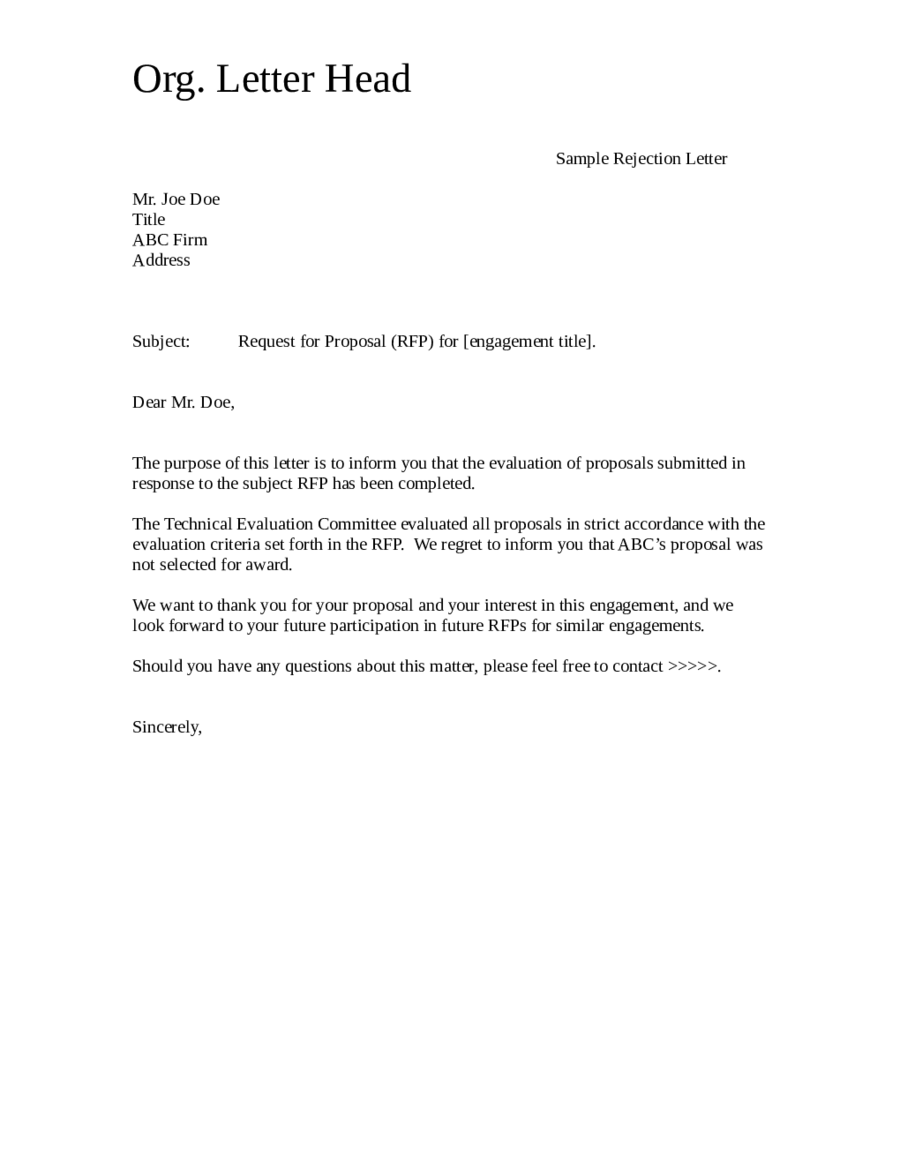 Sample Proposal Rejection Letter from handypdf.com