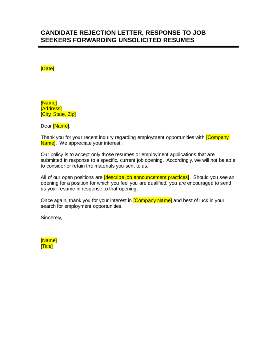 cover letter of rejection