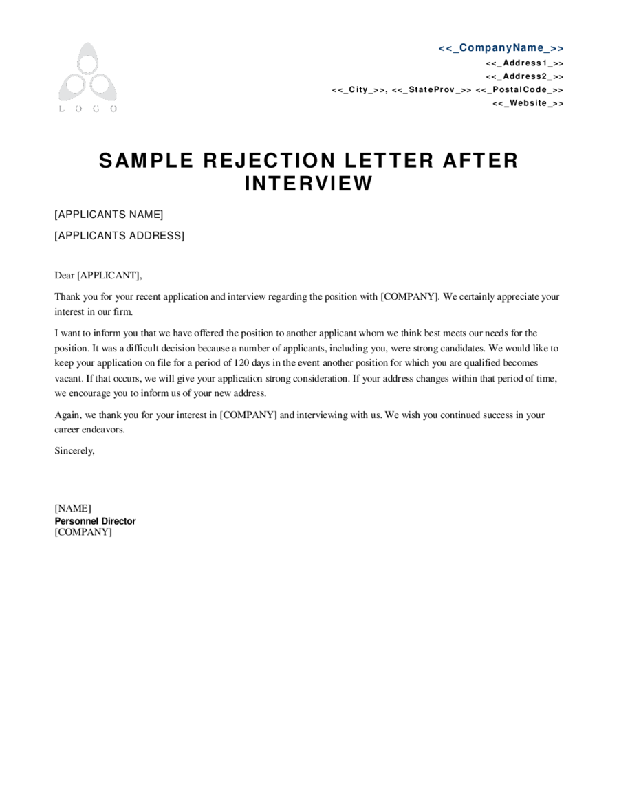 Rejection Letter Of Job Offer