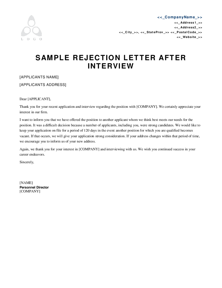 candidate rejection letter sample 0384974