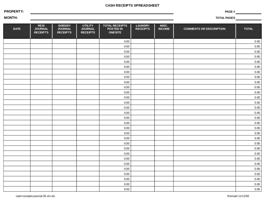 2021 cash receipts journal template fillable printable