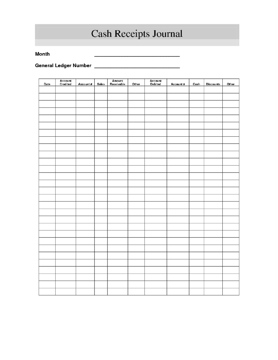 Cash Receipts Journal Form Template