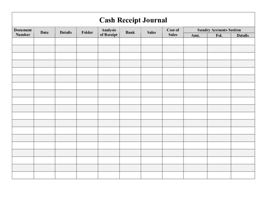 Cash Receipts Journal Form Sheets