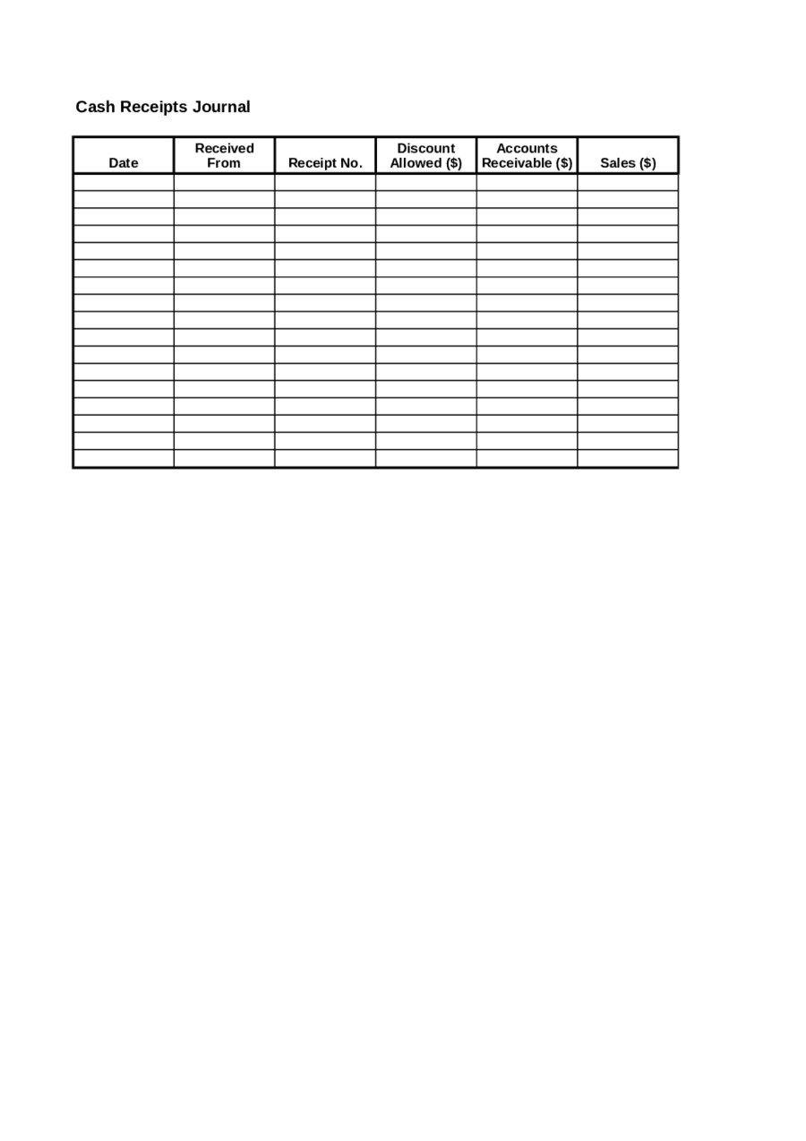 Cash Receipts Journal Template Free Download Printable Templates