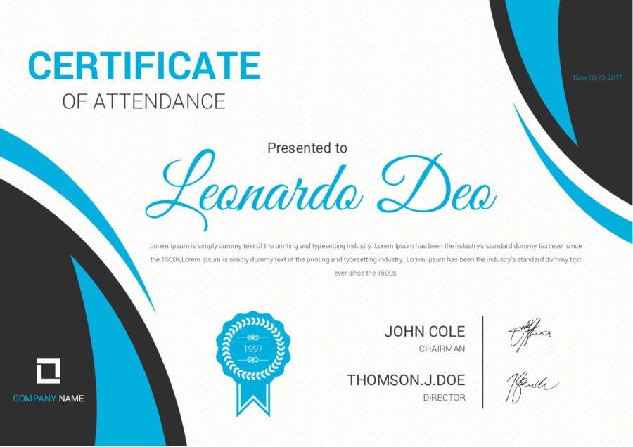 Printable Certificates Of Attendance