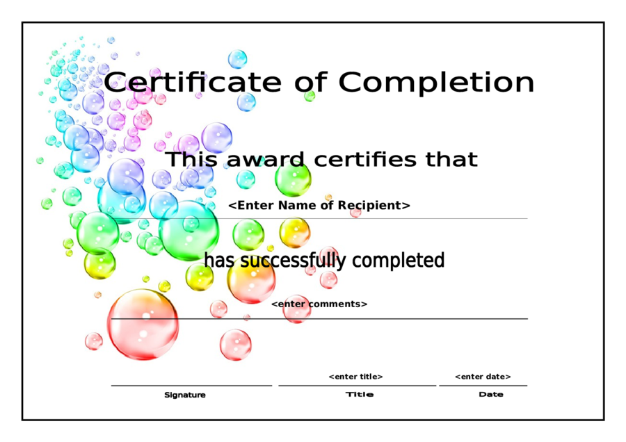 Certificate of Completion - Bubbles