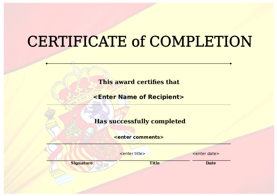 Certificate of Completion 009 - Spain Flag