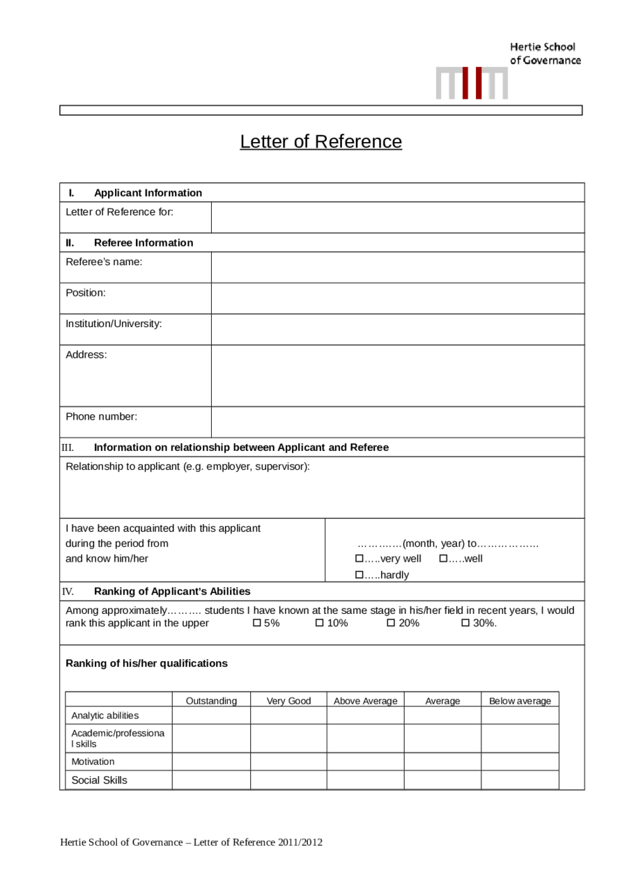 Letter of Character Reference Template 