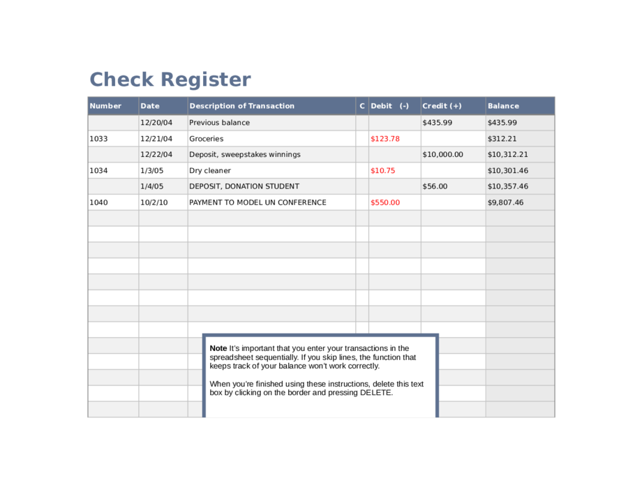 Excel Checkbook Register