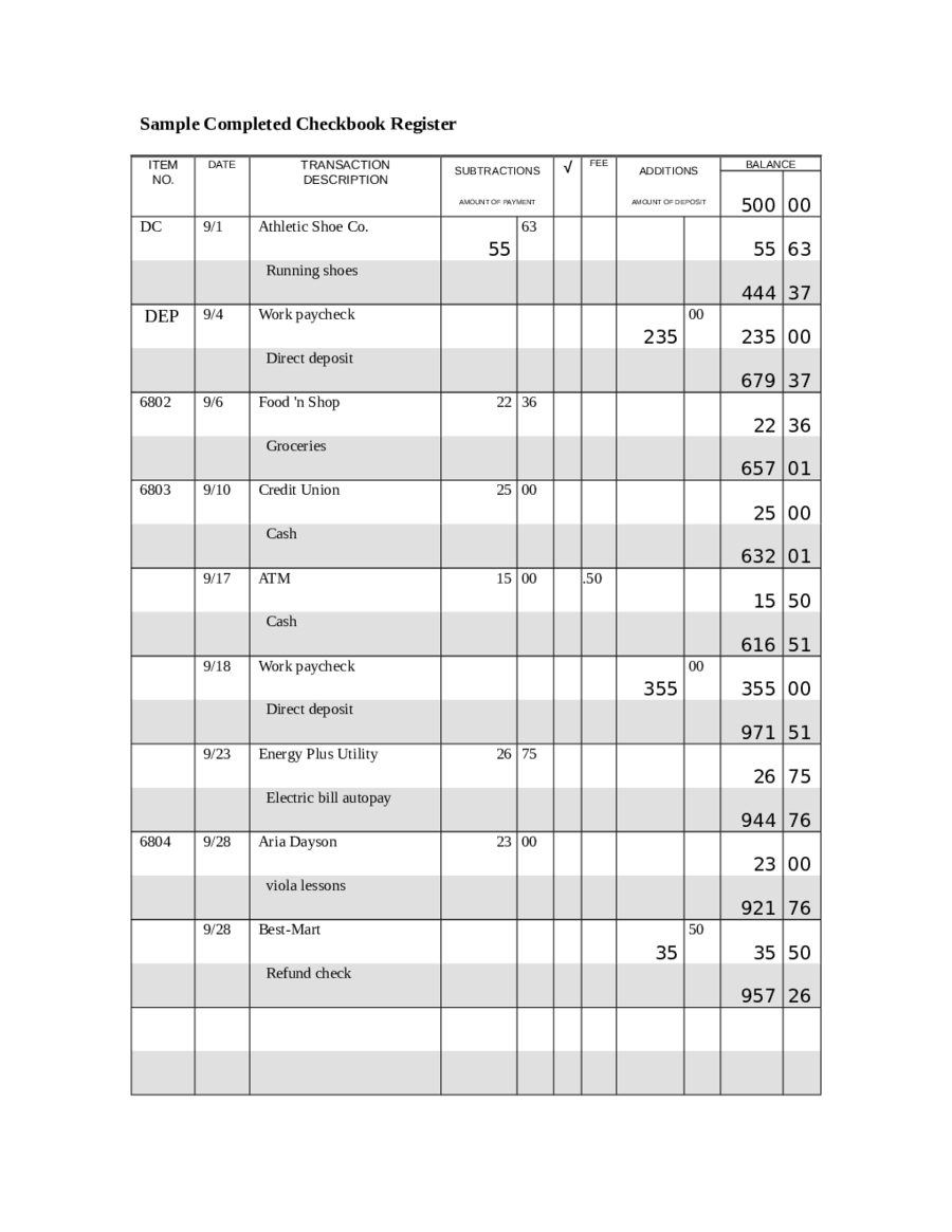 online checkbook register