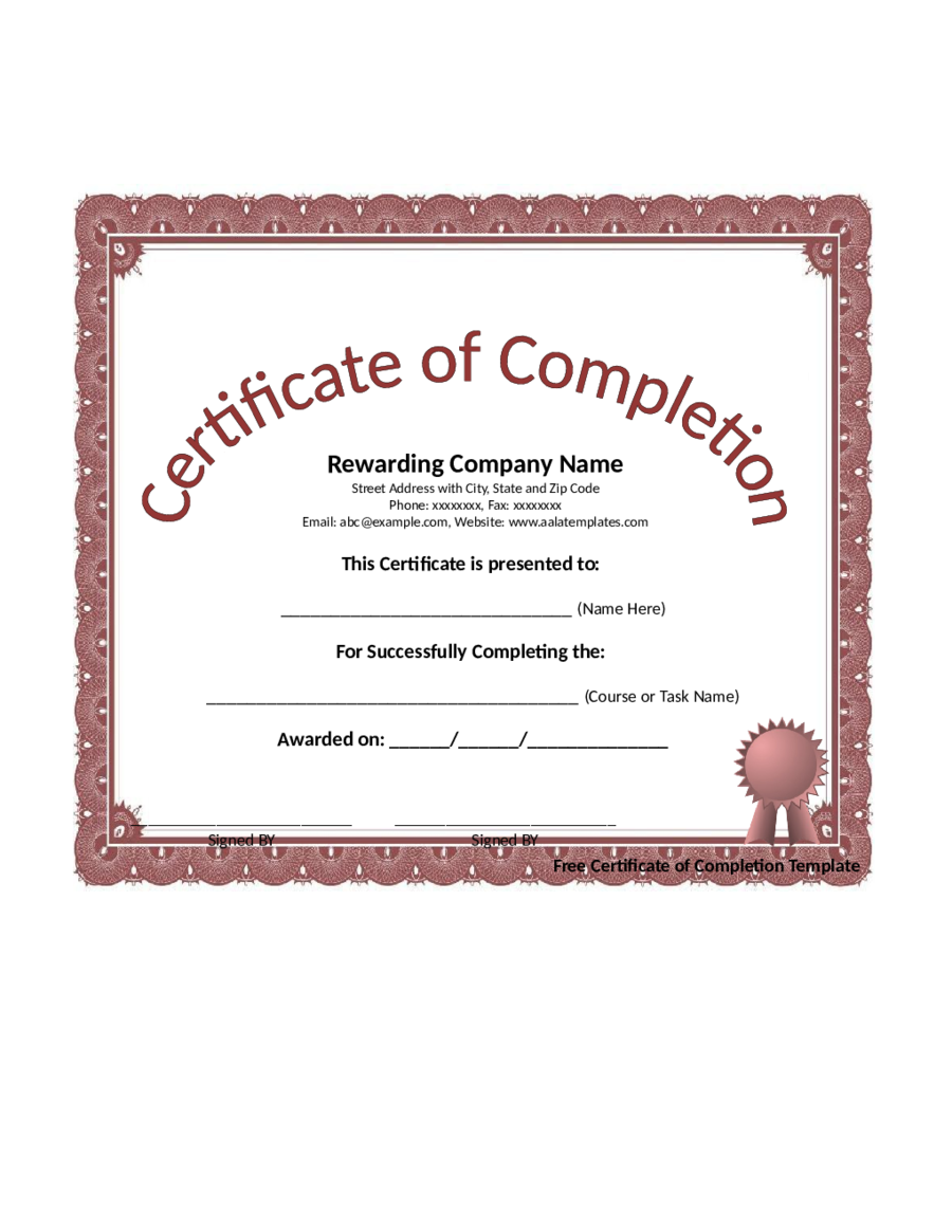 Completion certificate template