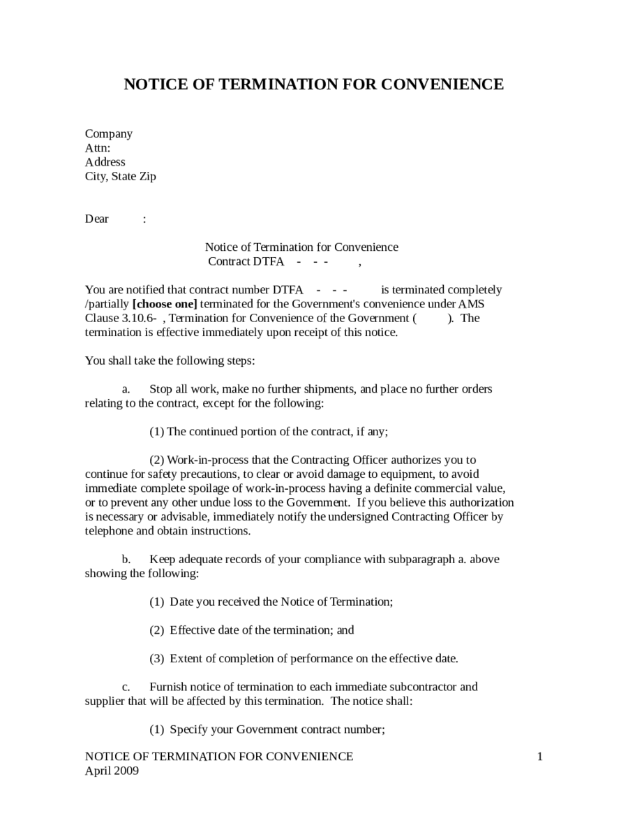 Service Contract Termination Letter Template