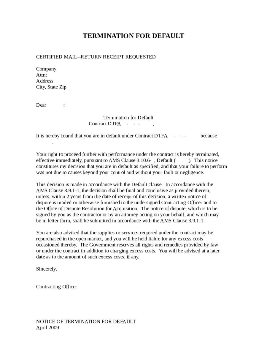 Letter Of Business Contract Termination Template Free Download