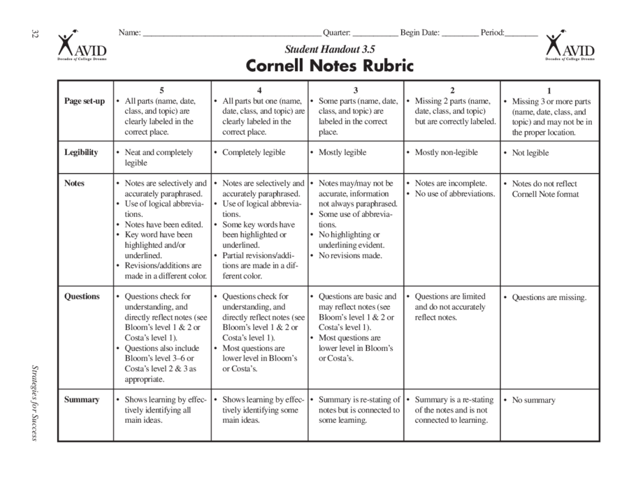 Word Cornell Notes Template