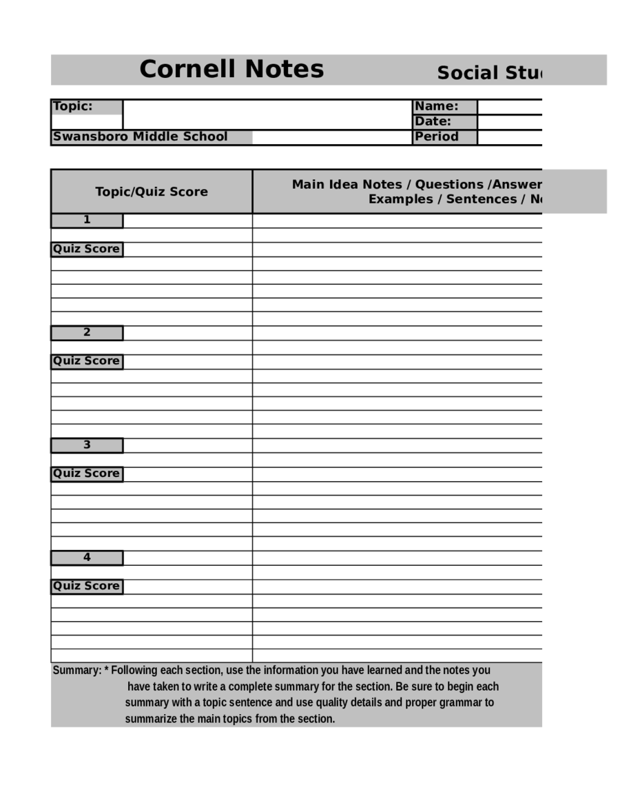 23 Cornell Notes Template - Fillable, Printable PDF & Forms Intended For Note Taking Word Template
