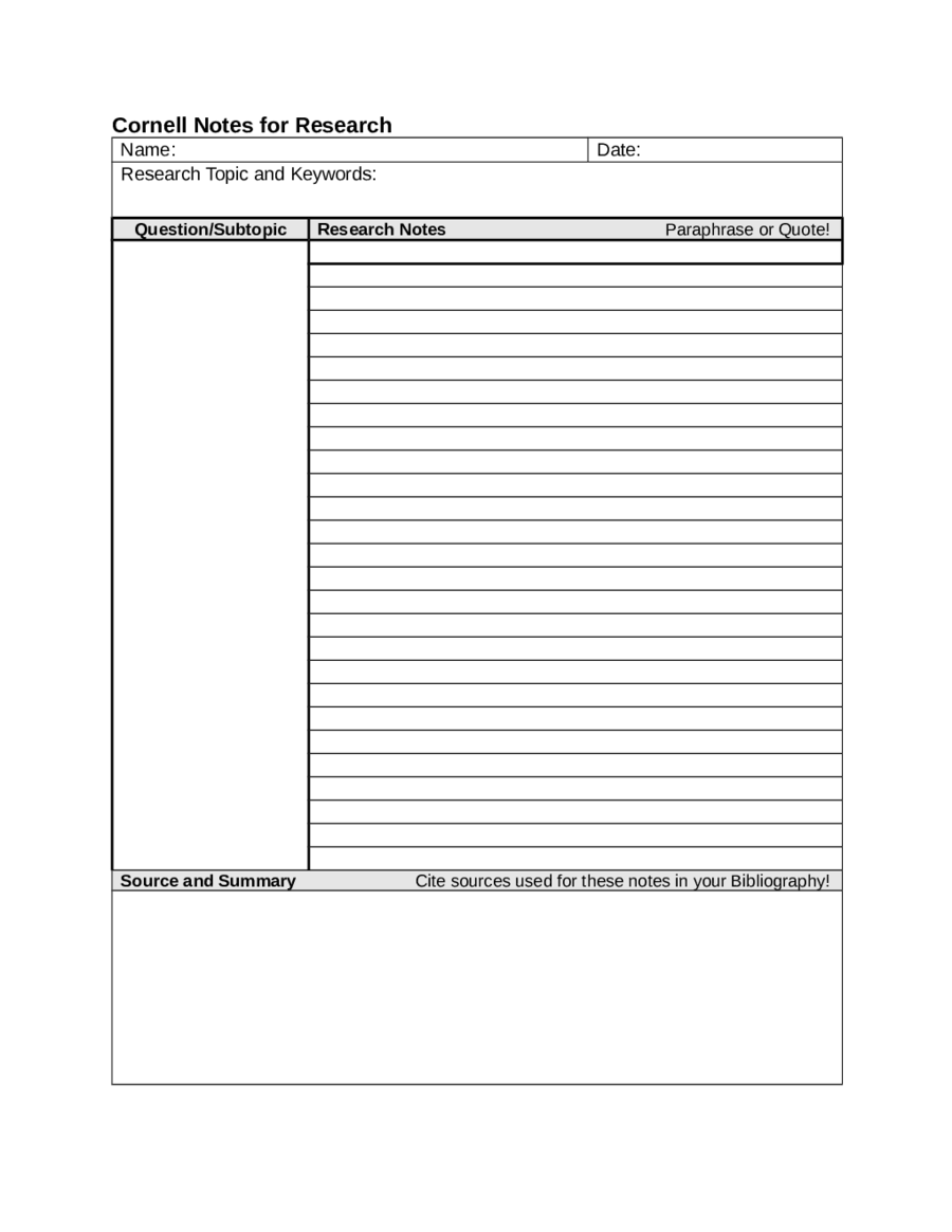 Cornell Notes for Persuasive Essay Research