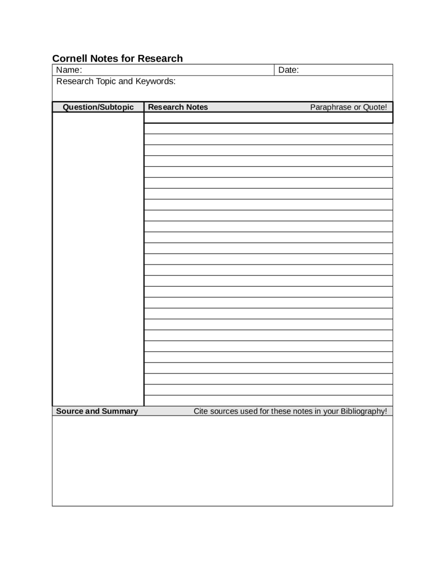 Cornell Notes Printable