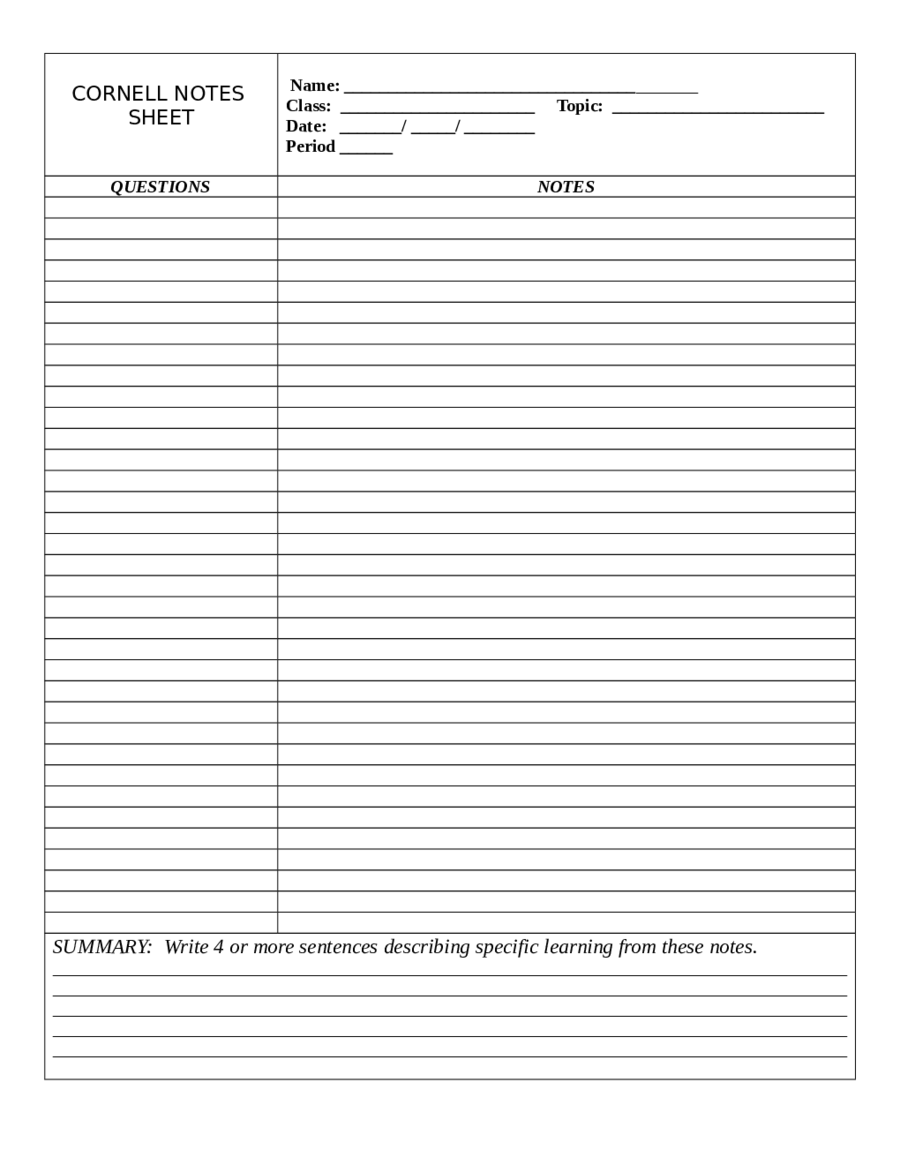 cornell notes sheet 0132987