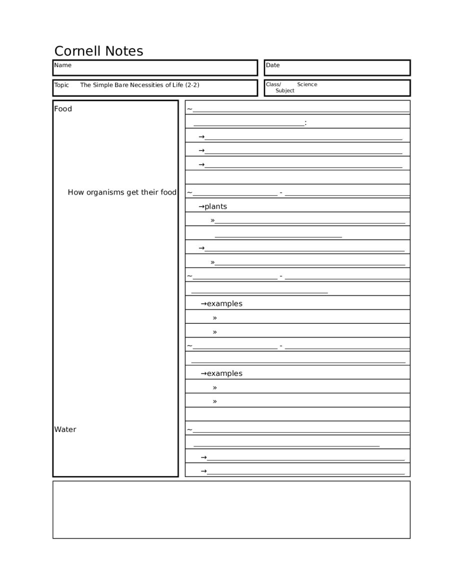 Printable Cornell Note Paper