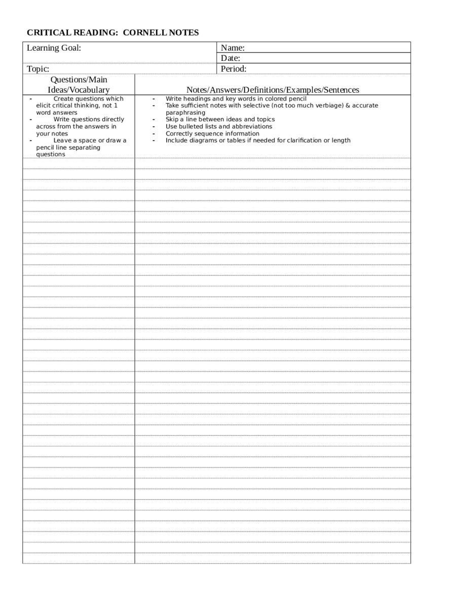 2024 Cornell Notes Template Fillable Printable PDF Forms Handypdf