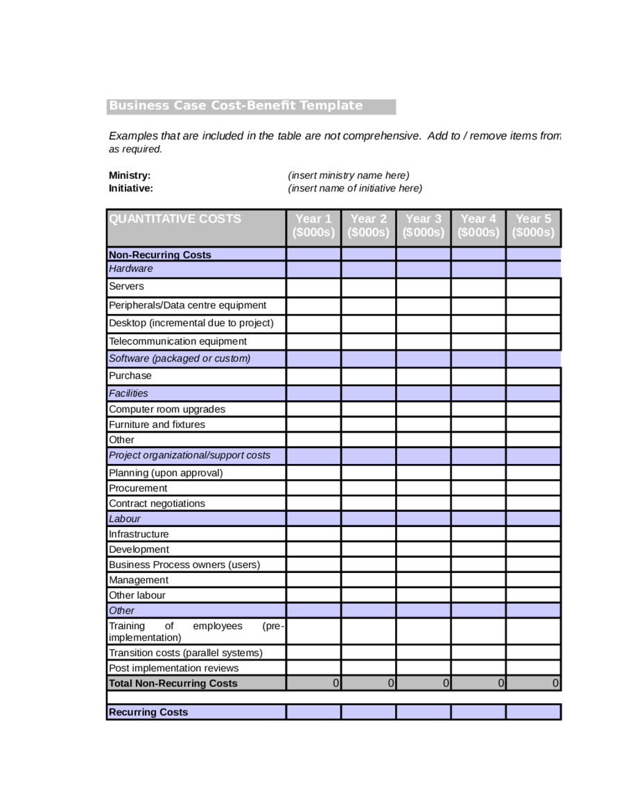 Cost and Benefit Analysis Template