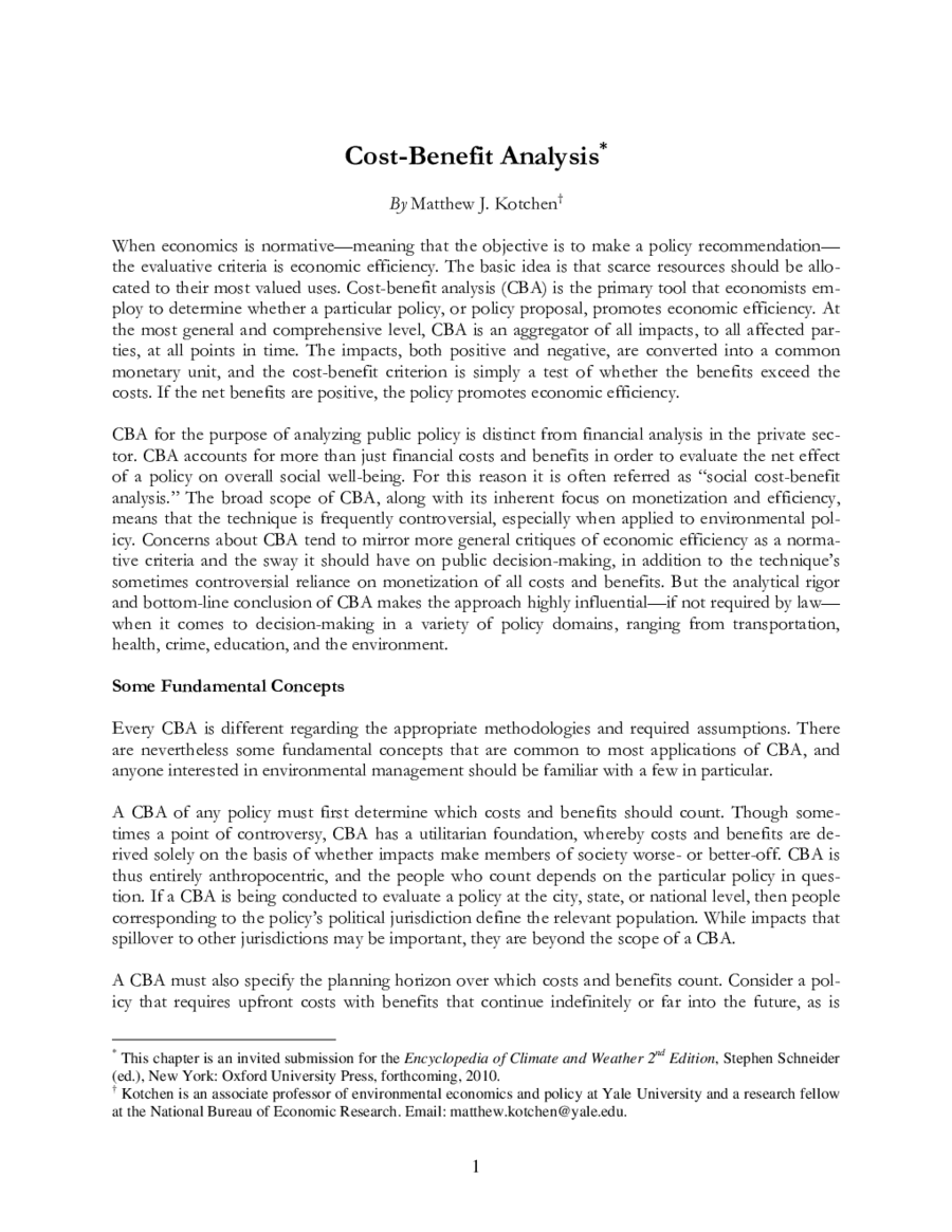 Cost and Benefit Analysis- CBArevis