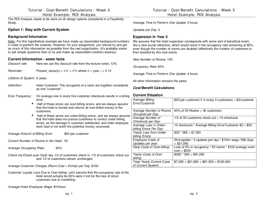 Cost Benefit Analysis Example