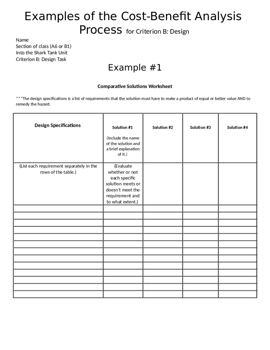 Examples of the Cost-Benefit Analysis