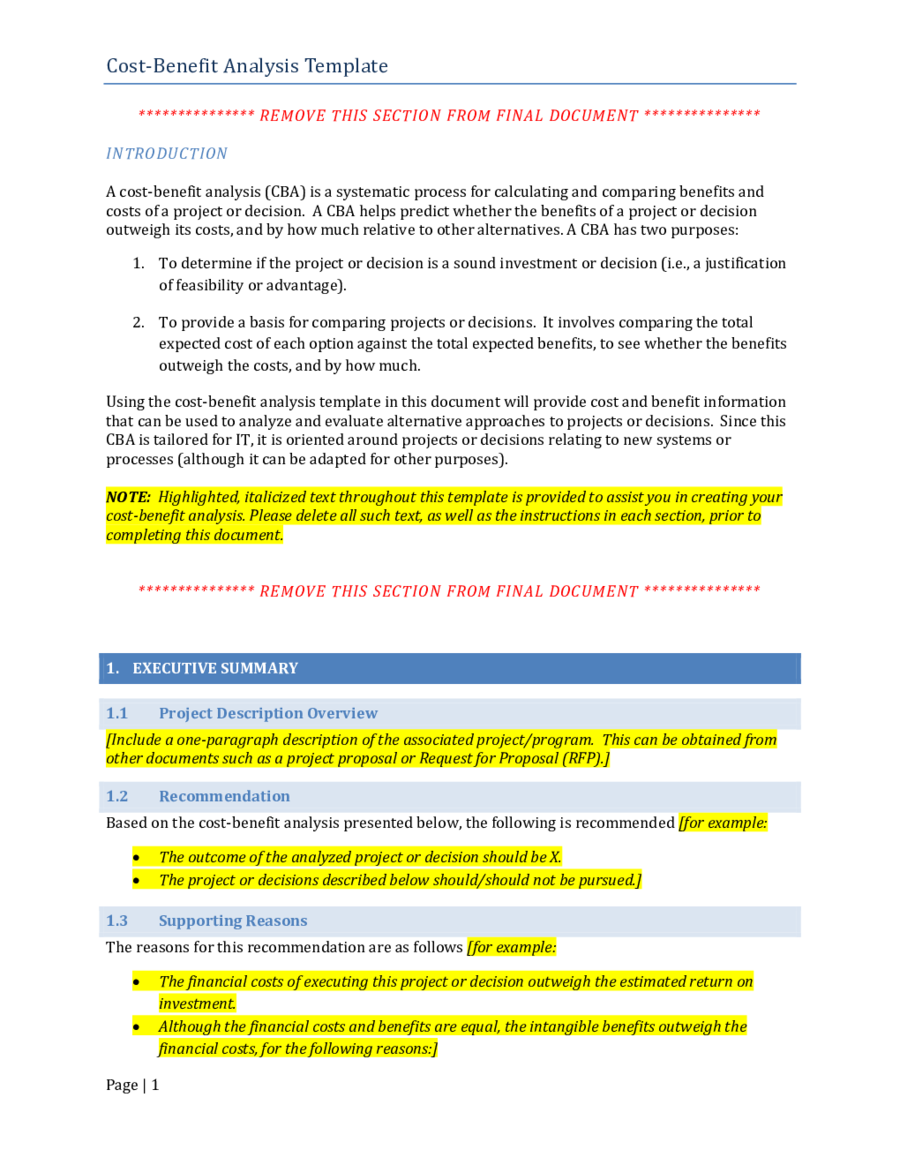 Cost Benefit Analysis Example