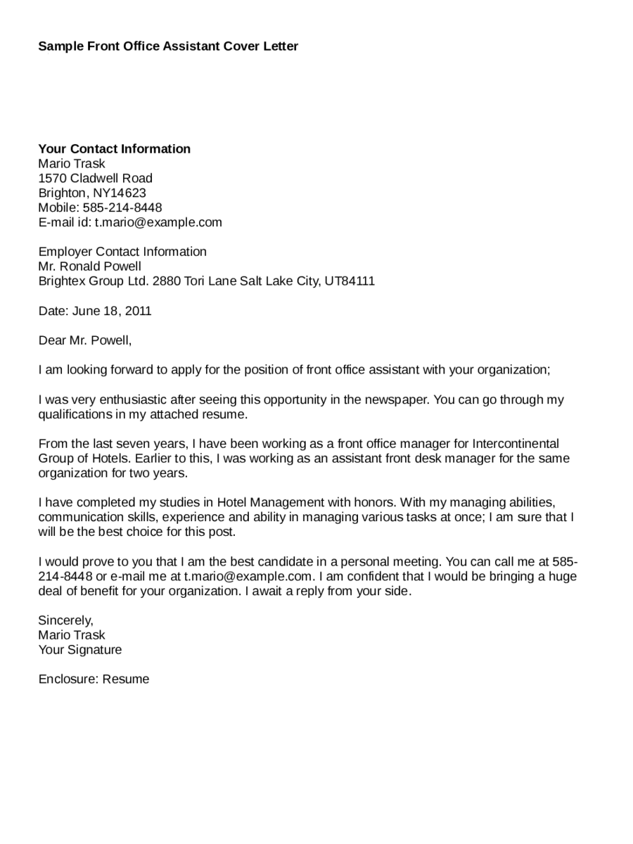 Cover Letter For Office Assistant Sample