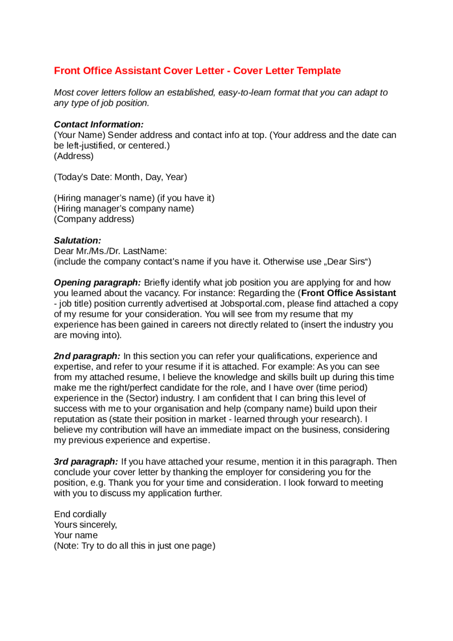 2021 Office Assistant Cover Letter - Fillable, Printable ...