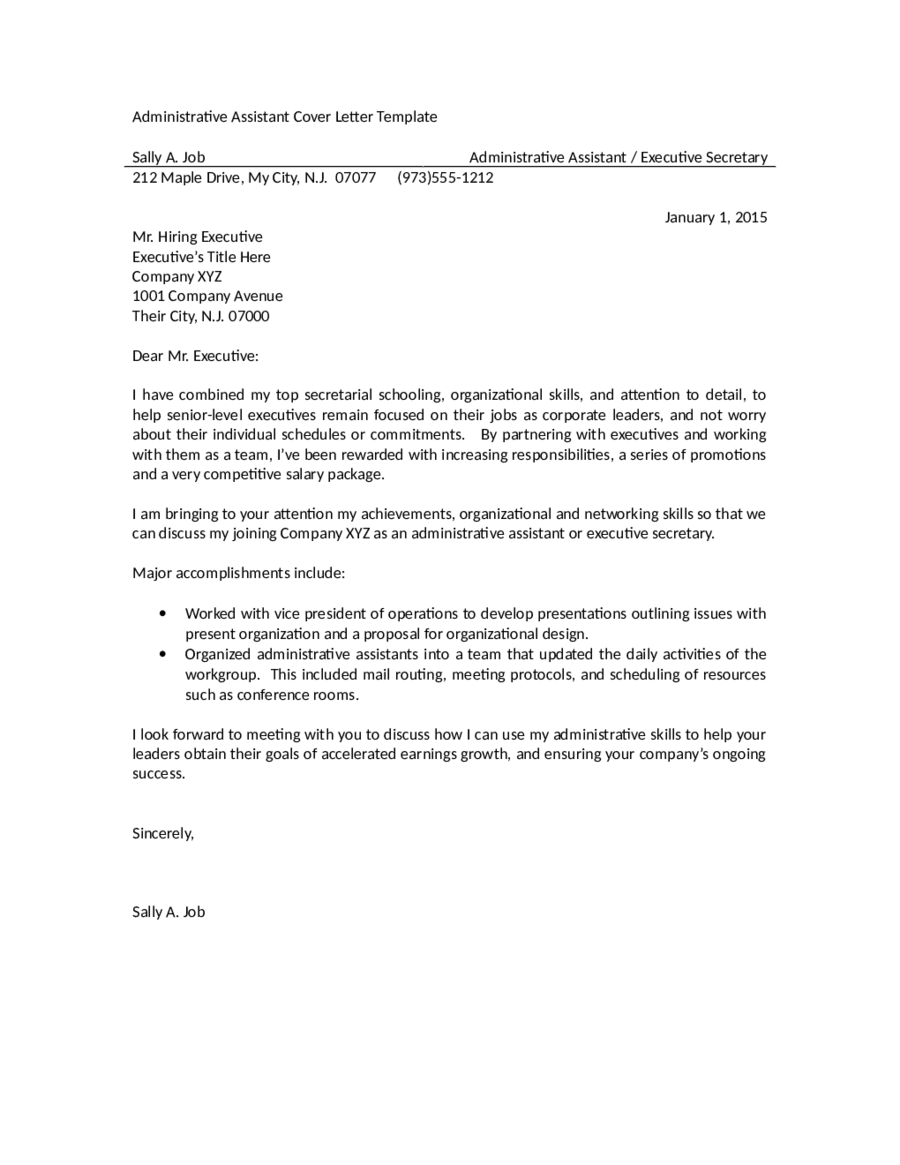 Administrative Assistant Cover Letter Template