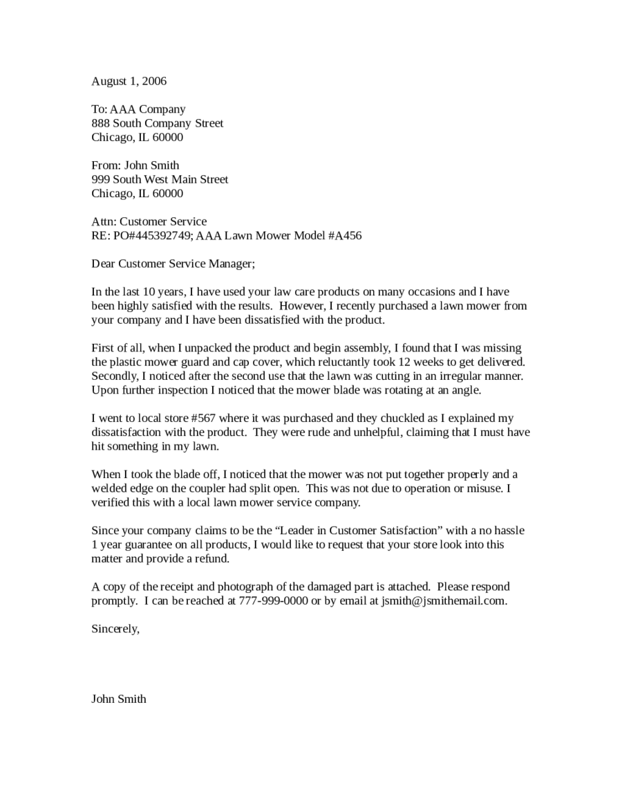 Service Complaint Letter Template