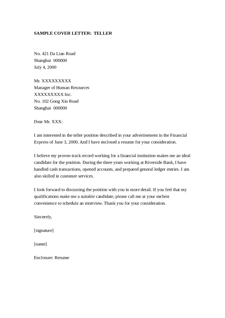 Cover Letter For Bank Job Pdf