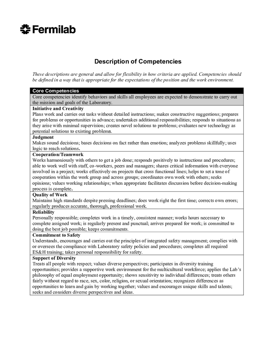Description of Core Competencies