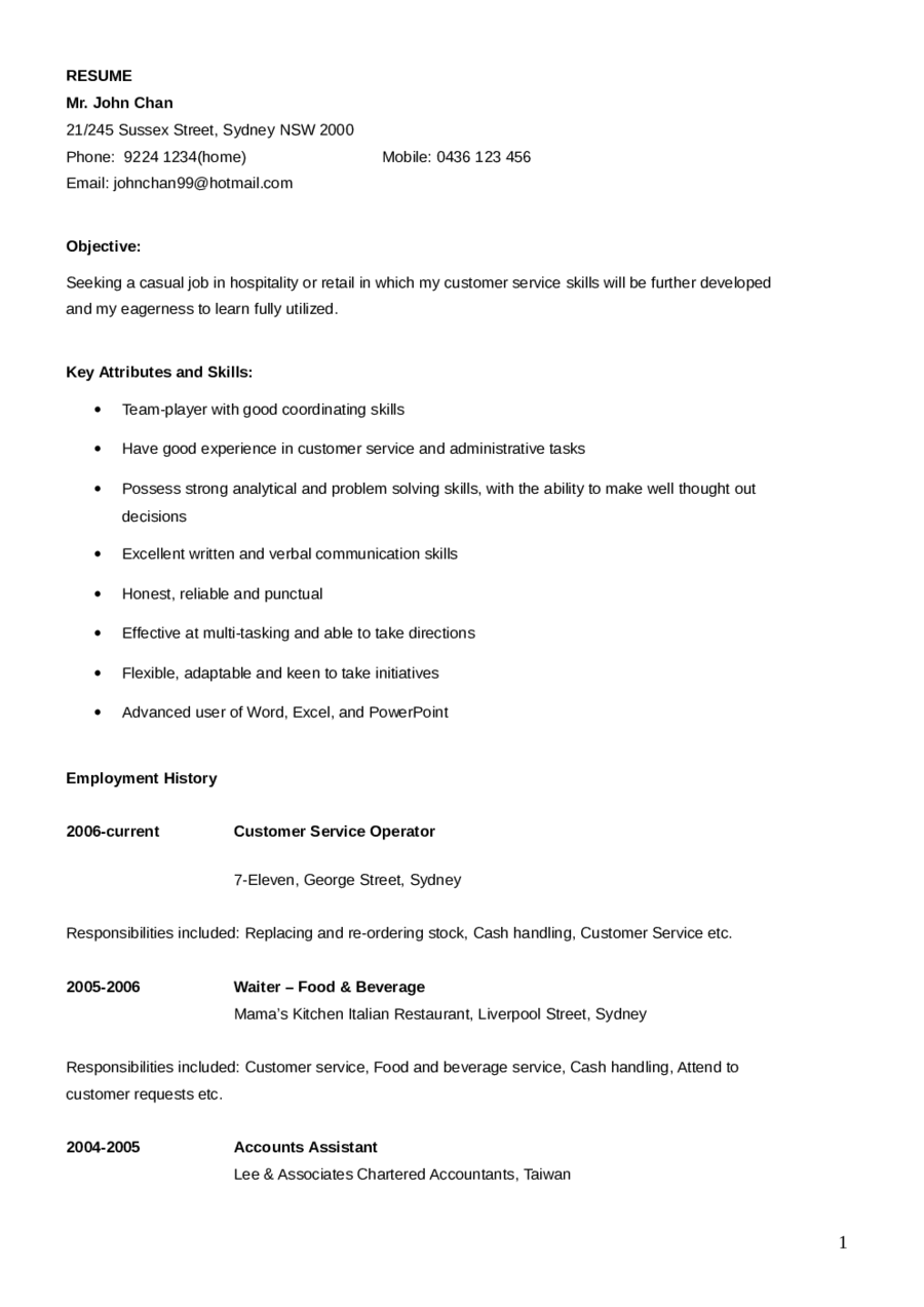 Customer Service  For Resume only