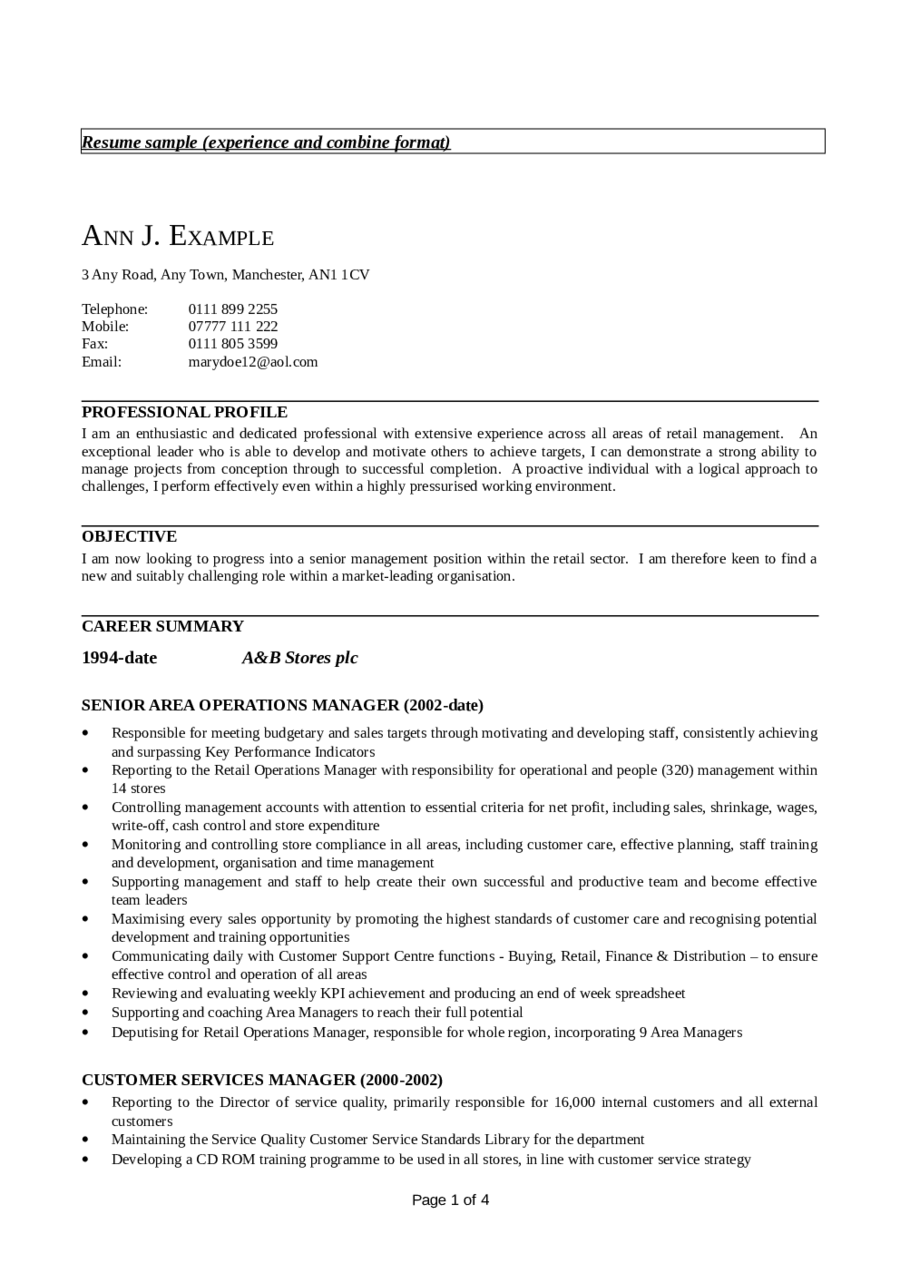 Resume sample (experience and combine format)