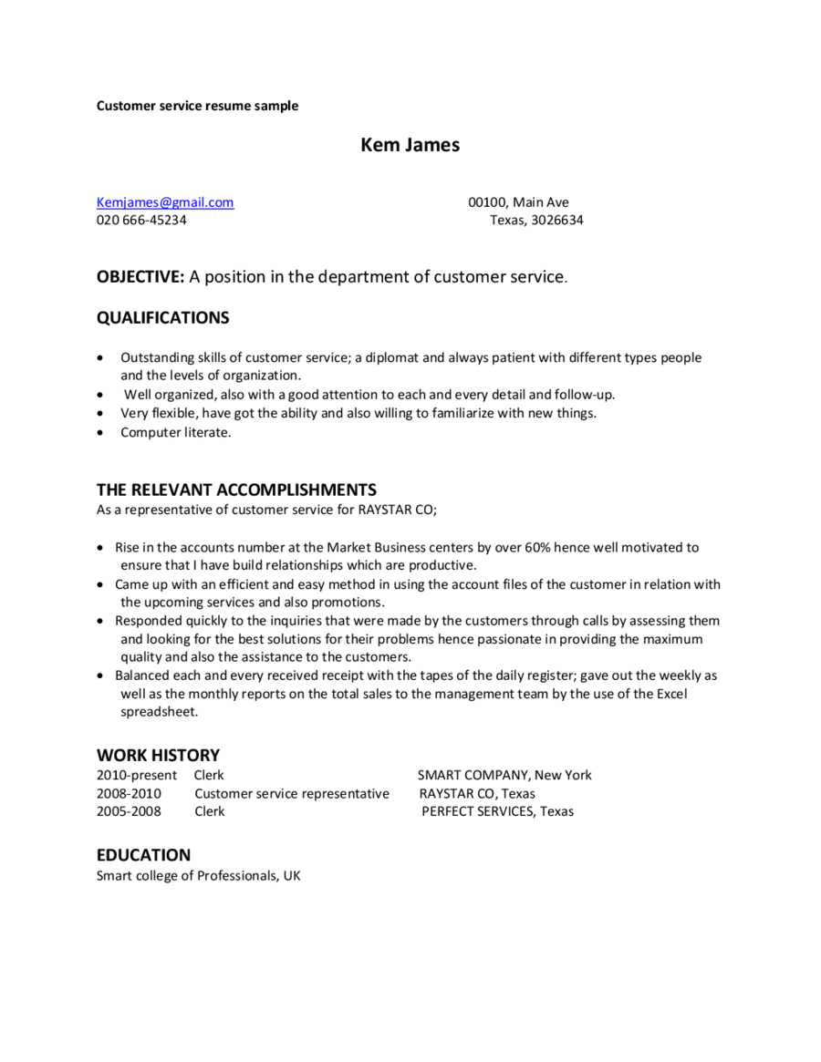 2020 Customer Service Resume Fillable Printable PDF