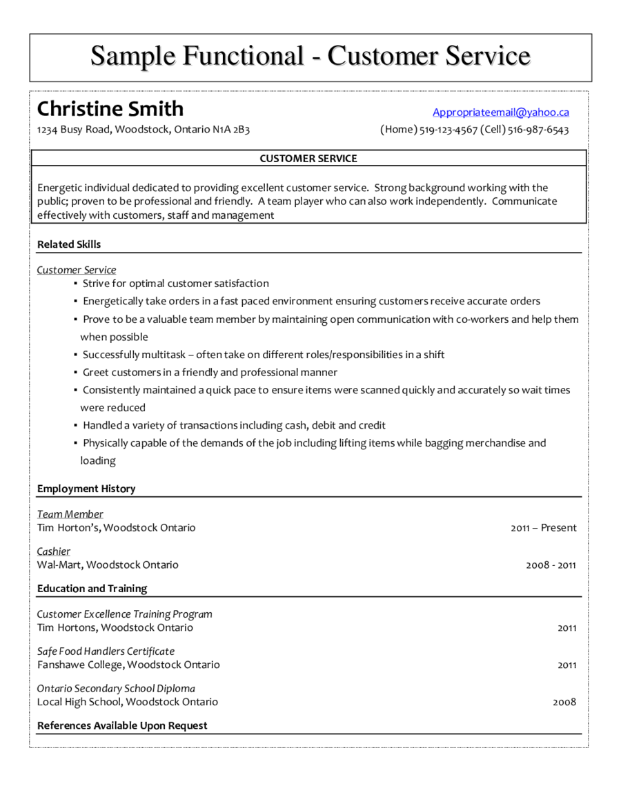 sample resume customer service