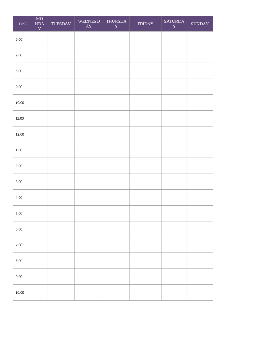Sample Of Daily Schedule Template