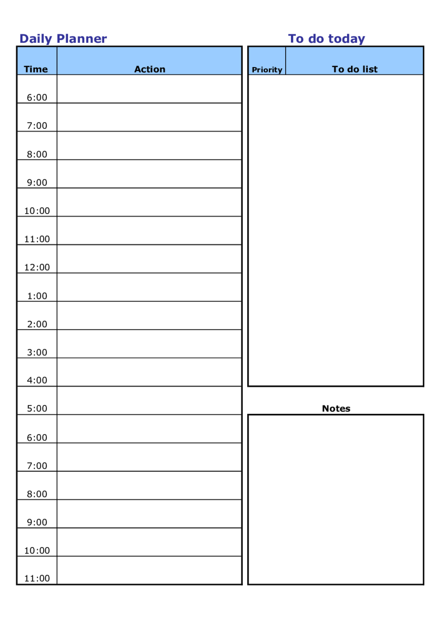 Daily Schedule Template New Blank
