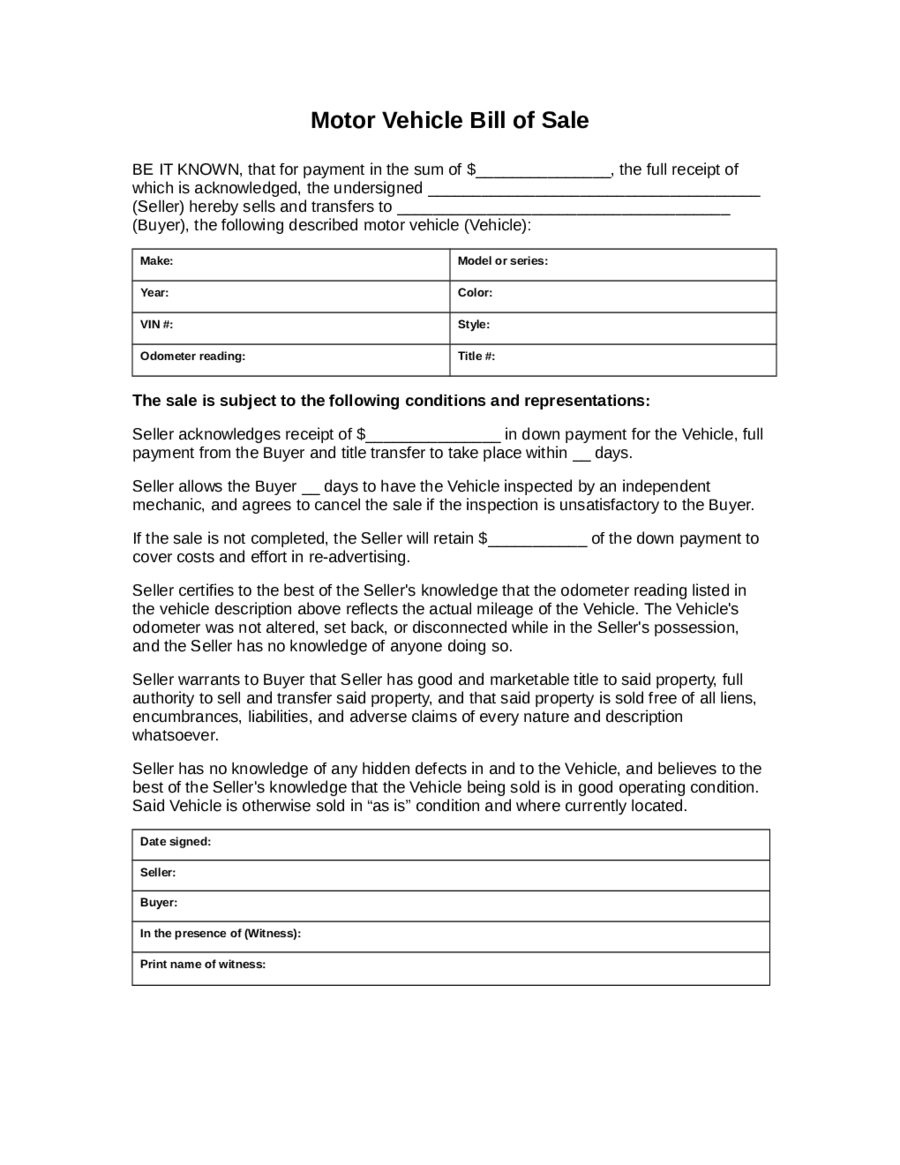 Dmv Bill Of Sale Form